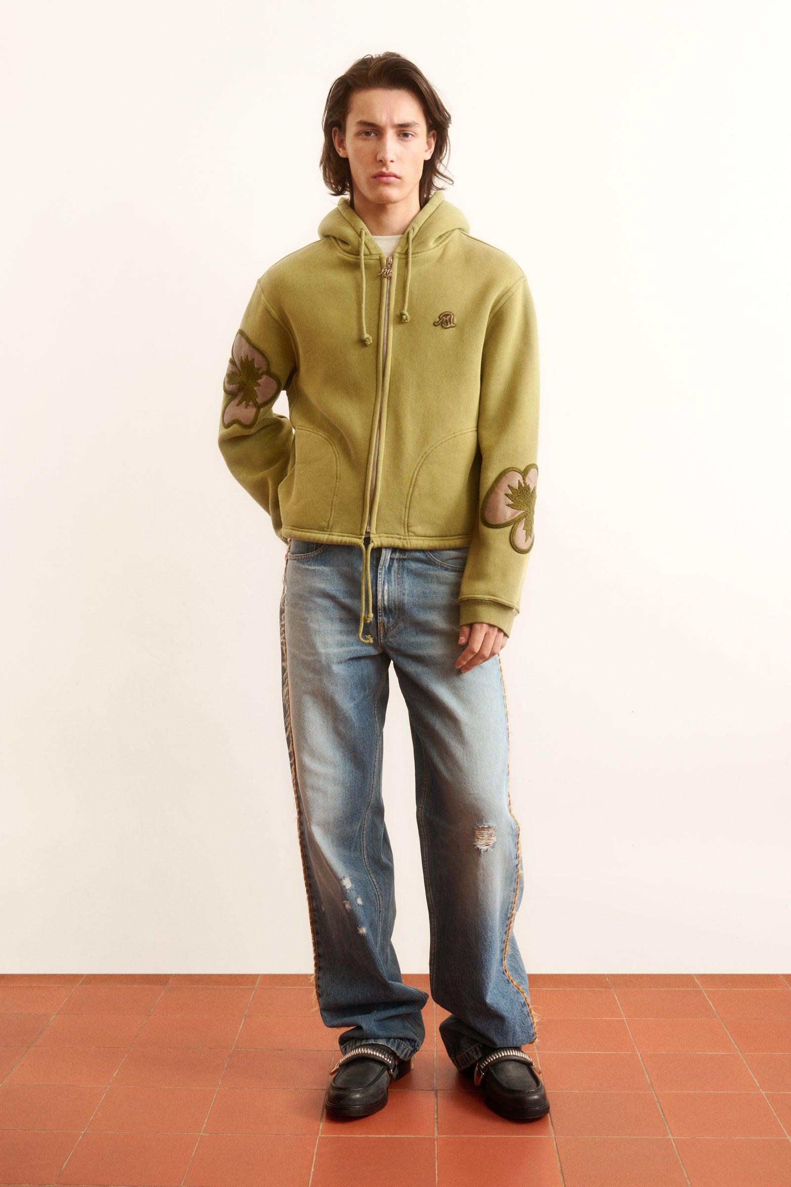 Leather Flower Appliqué Hoodie – BLUEMARBLE