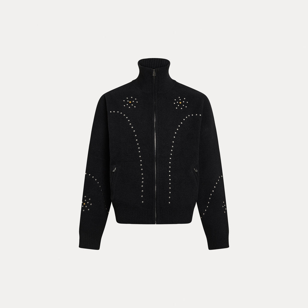 Black Studded Zip-Up Cardigan