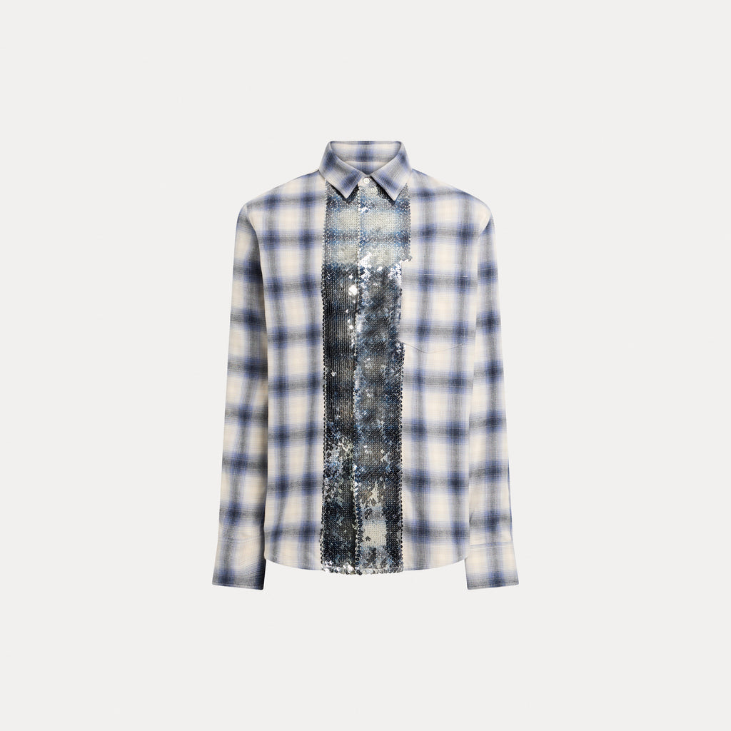 Blue Sequin Plaid Shirt