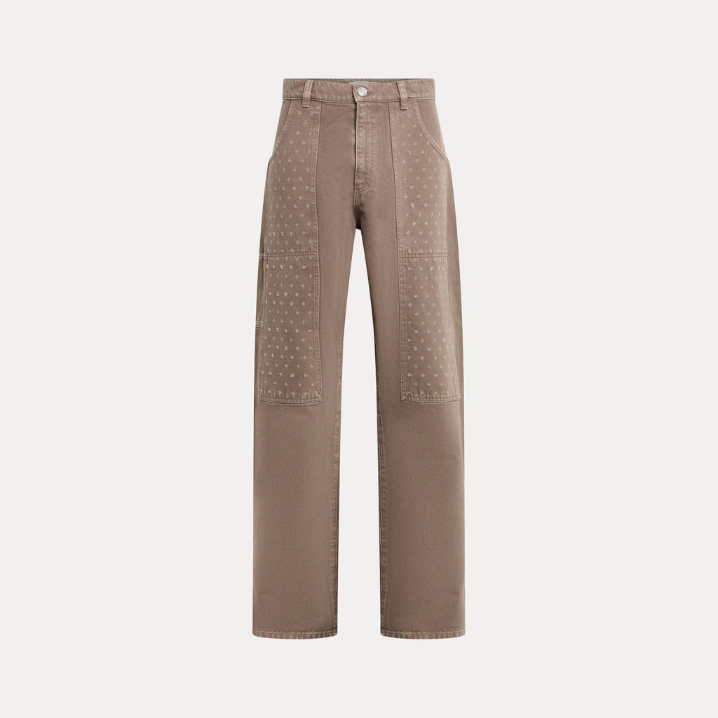 Dusty Brown Distressed Panelled Jeans