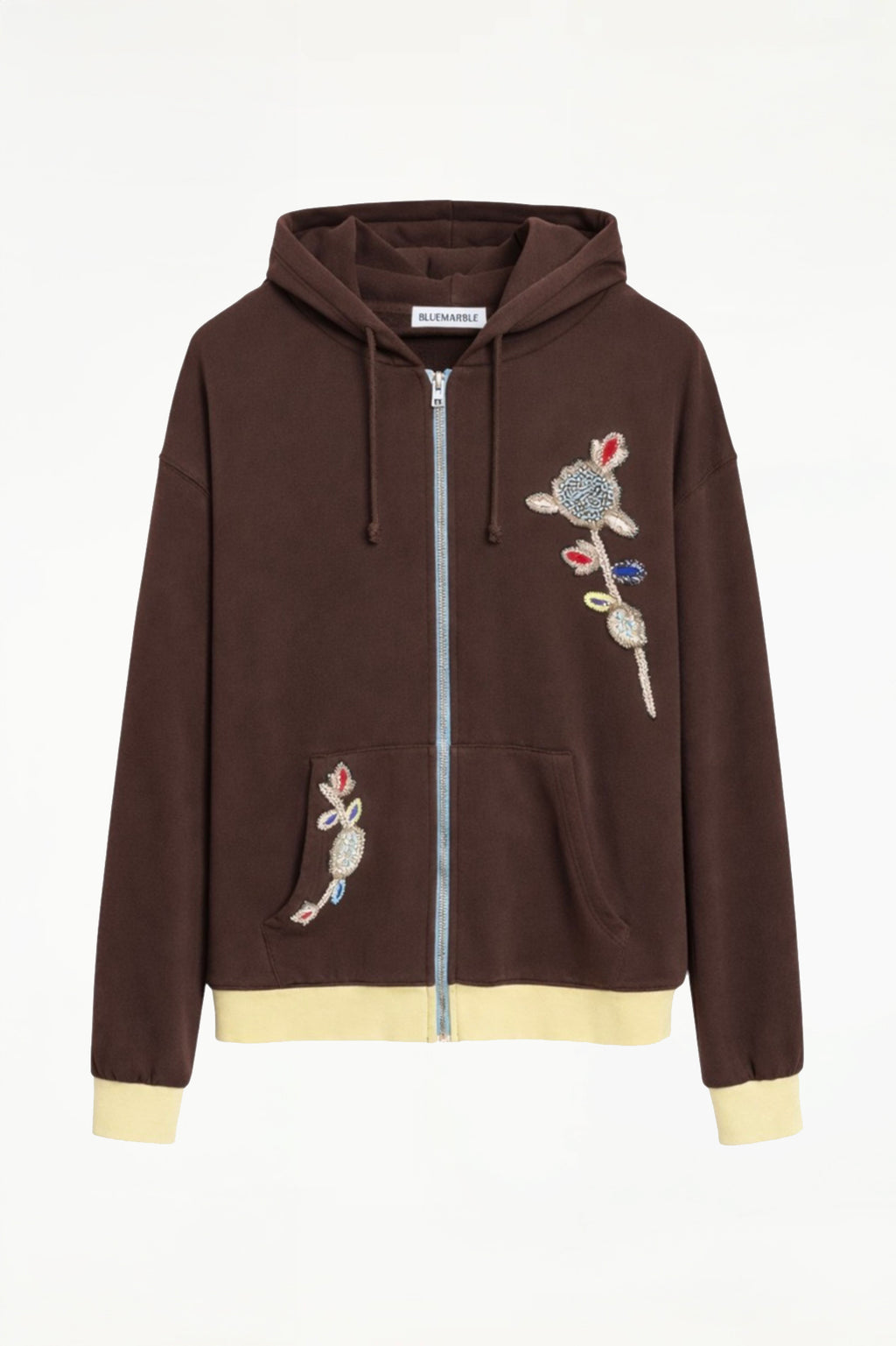 Hand-Embroidered Flower Zipped Hoodie