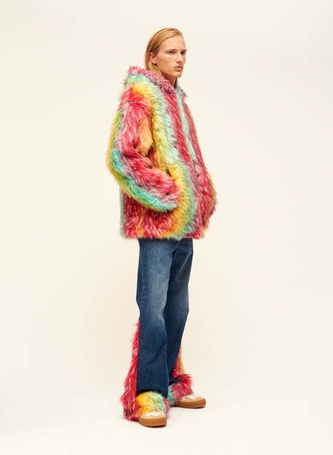 Reversible faux fur hooded jacket