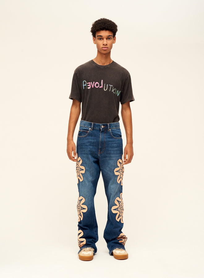 Embroidered bootcut denim pants