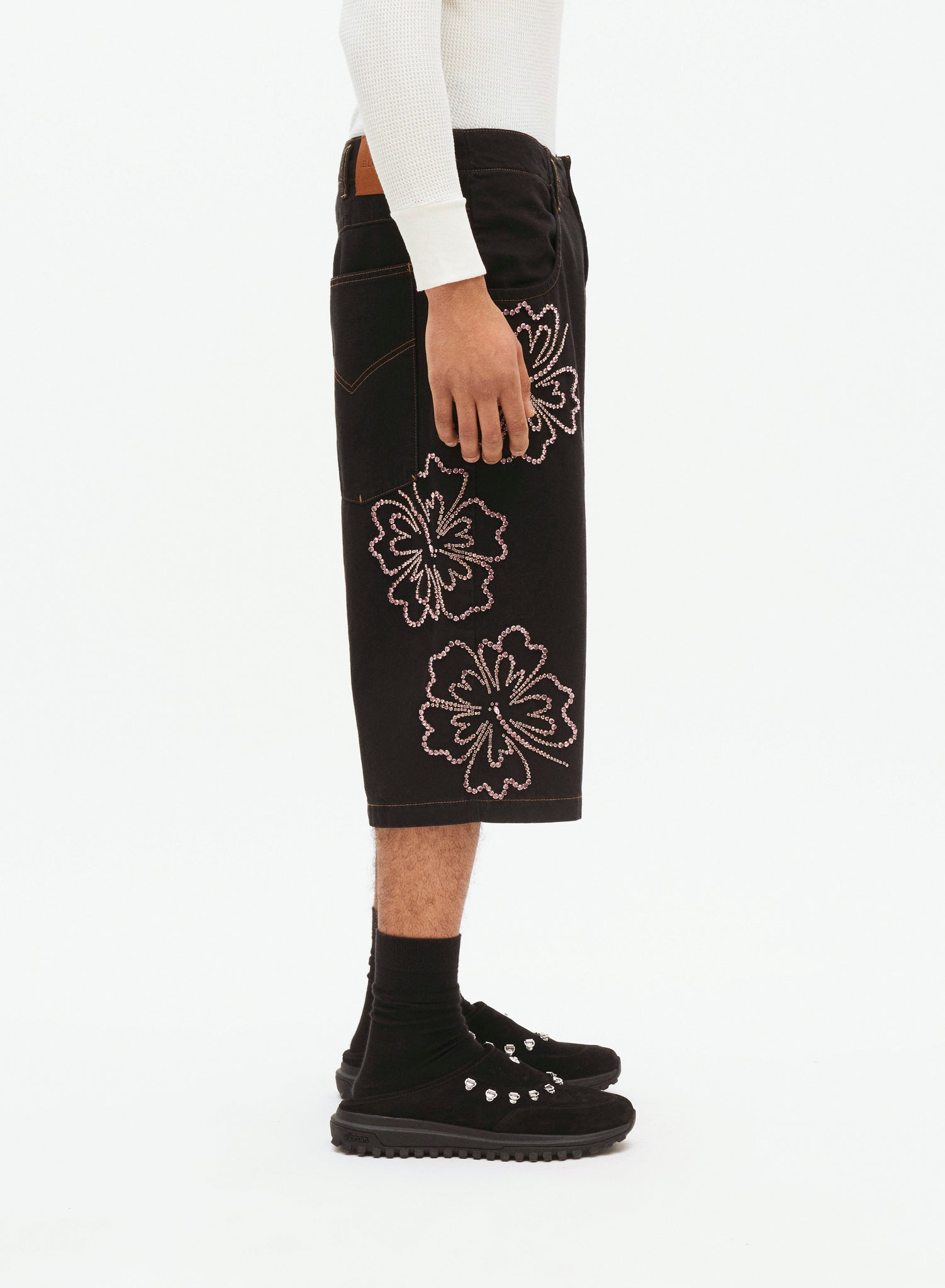 Black Embroidered Baggy Shorts