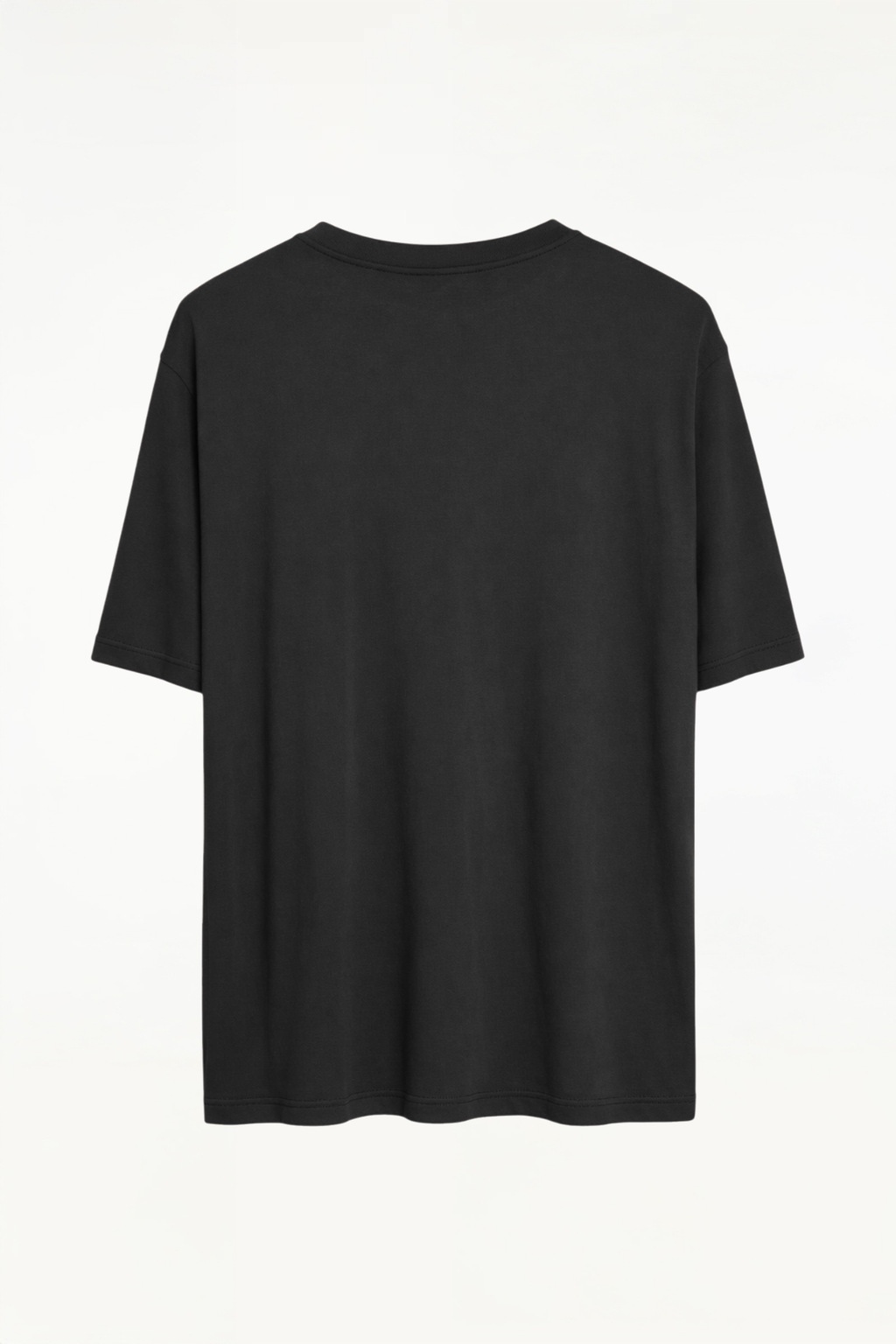 Back view of BLUEMARBLE black oversized cotton T-shirt with a Circle of Life graphic printed on the front, featuring a relaxed boxy fit, crew neck and short sleeves.