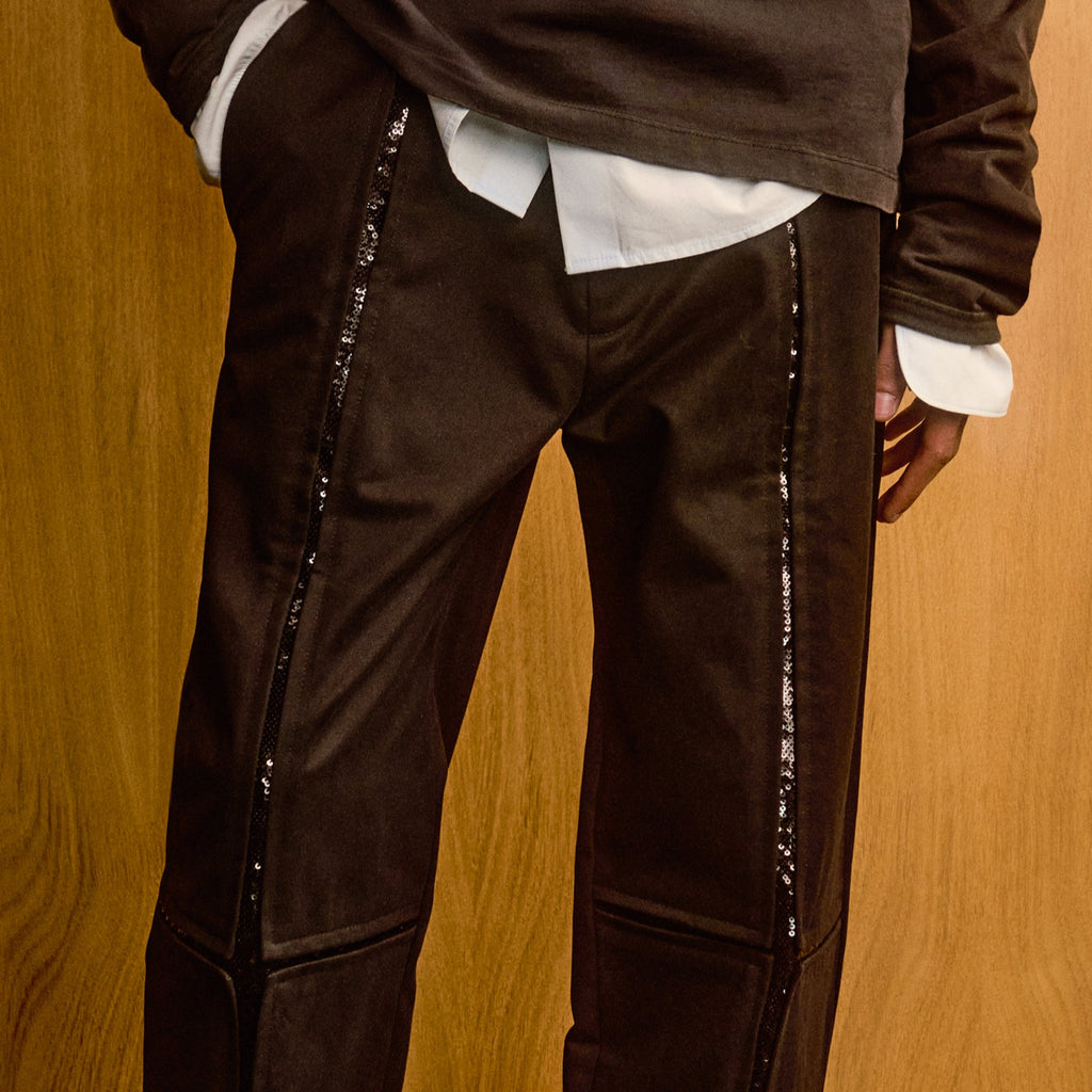 Black Sequin-Slit Pants