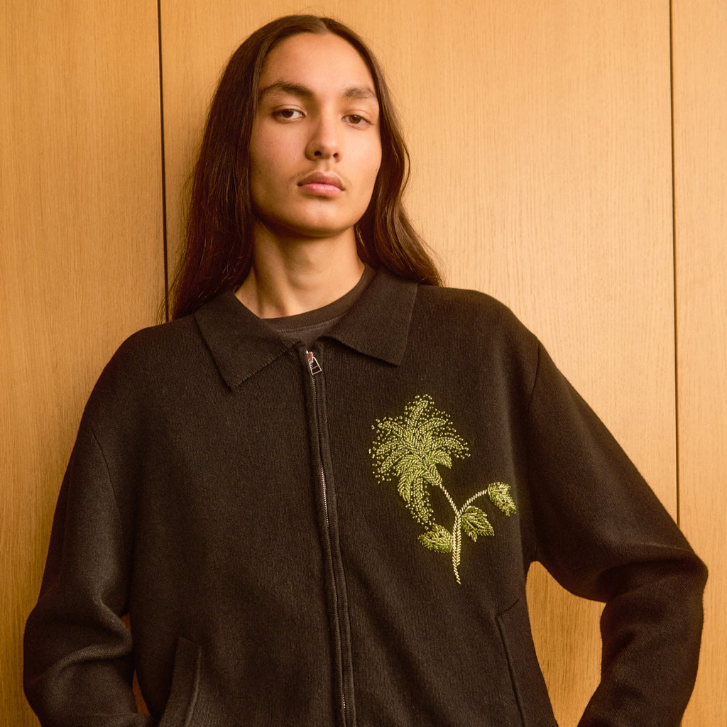 Botanic-Embroidered Knitted Jacket