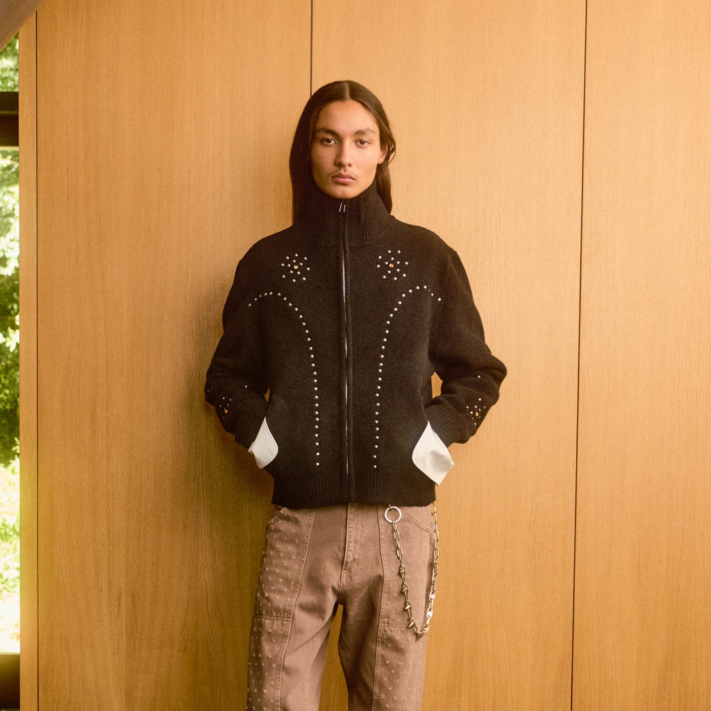 Black Studded Zip-Up Cardigan