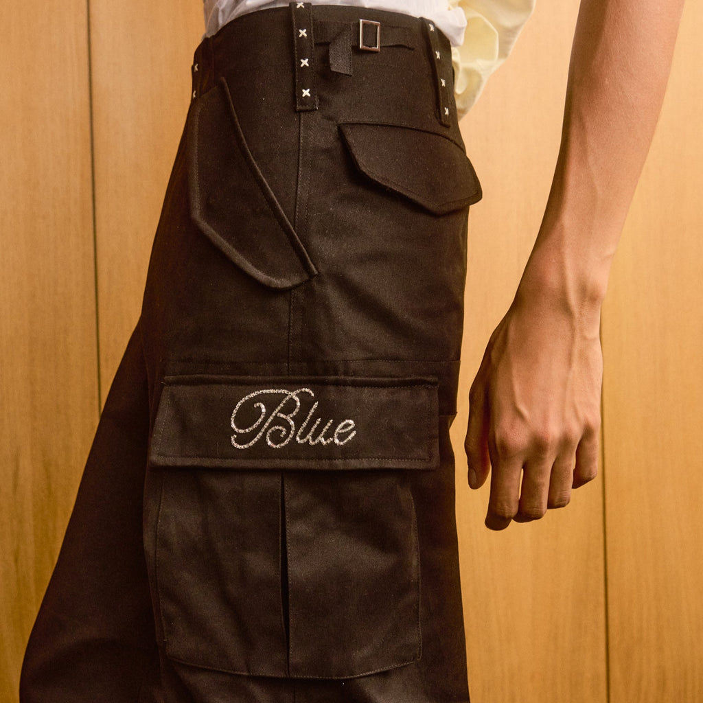 Black Embroidered Cargo Pants