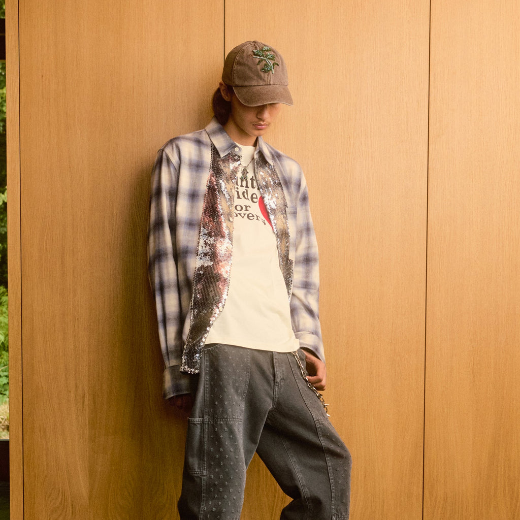 Blue Sequin Plaid Shirt