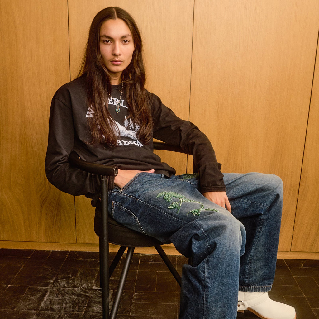 Stonewashed Botanic-Embroidered Relaxed Jeans