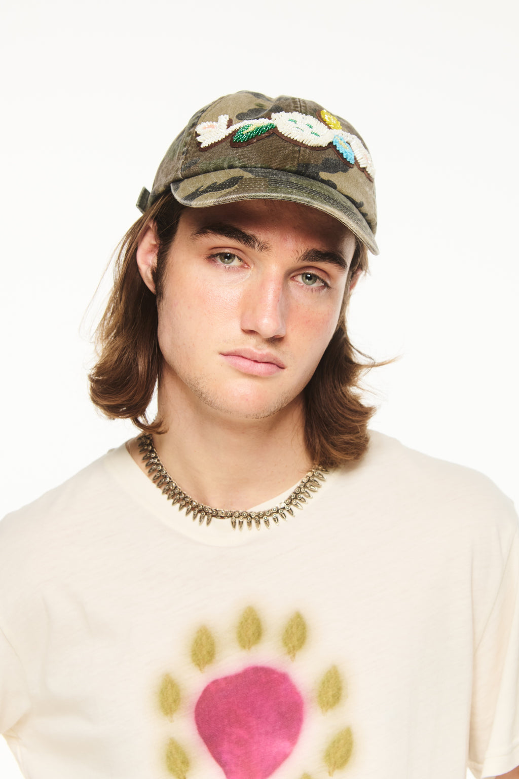 Flower Embroidered Camo Cap