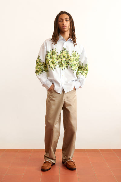 Men's relaxed fit beige chino pants in cotton gabardine