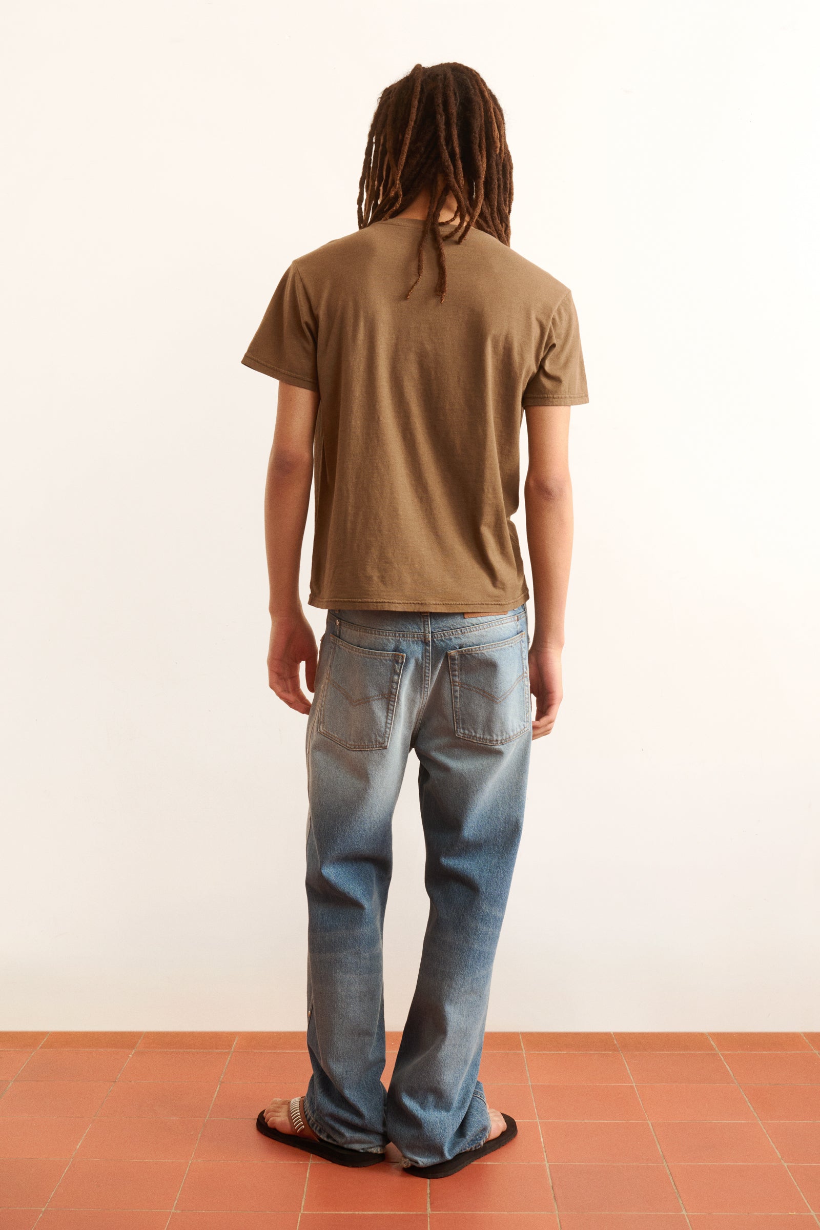 Men's brown t-shirt with a graphic design of a natural motif