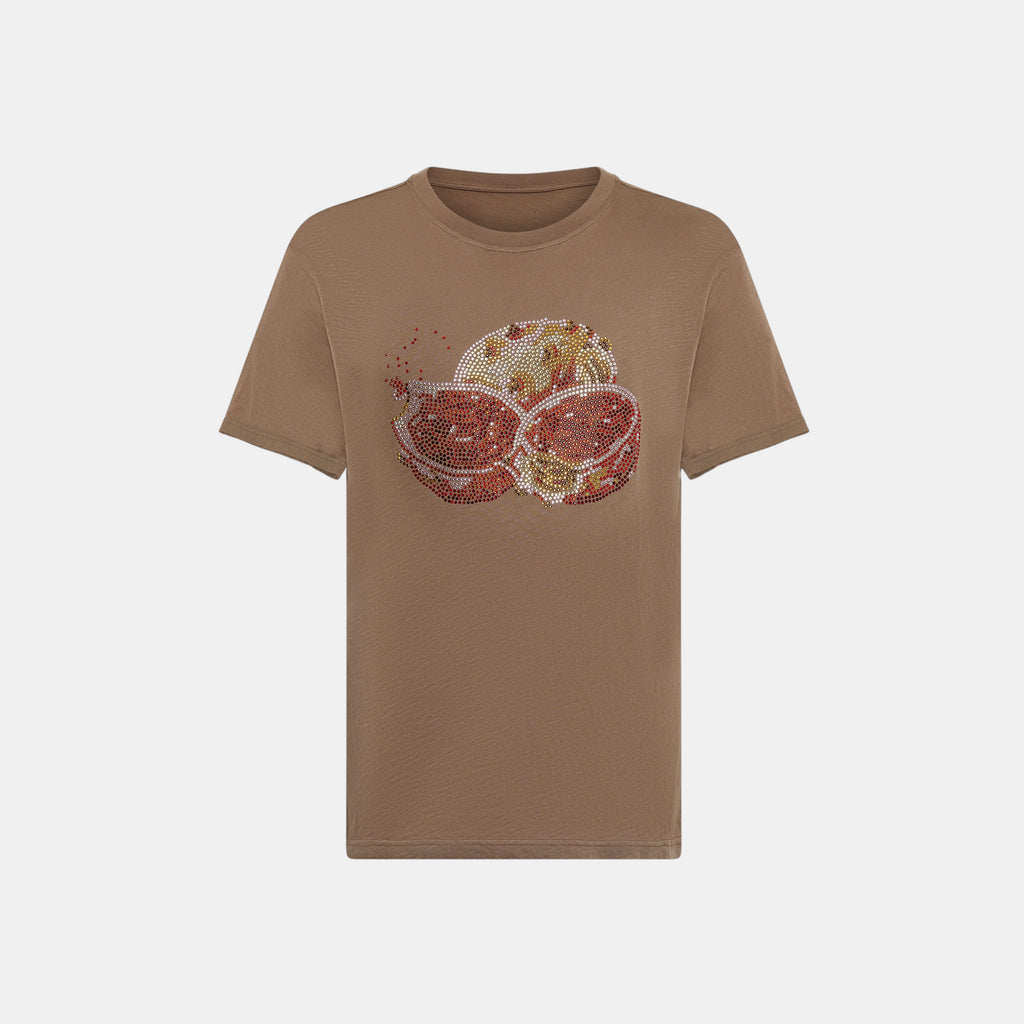 Men's brown t-shirt with a graphic design of a natural motif