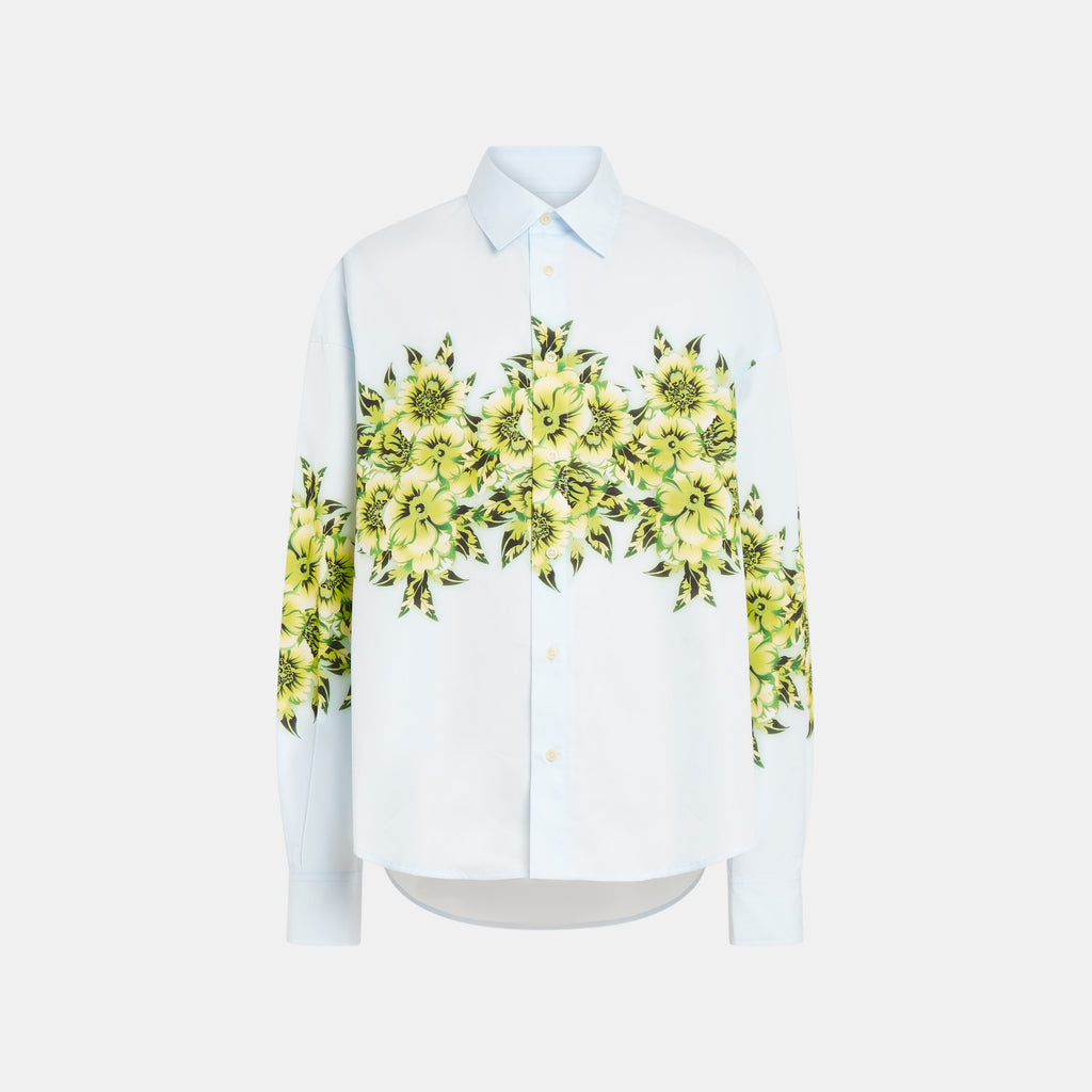 Men's light-blue cotton shirt printed floral relaxed fit
