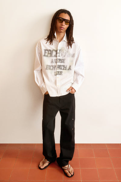 Men's white cotton shirt printed poetic rhinestone relaxed fit