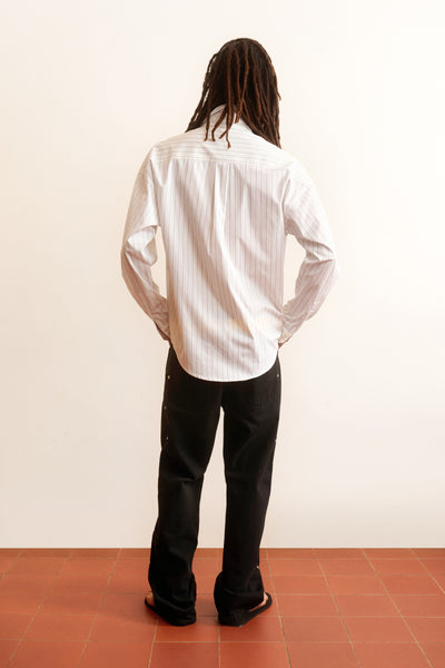 Men's white cotton shirt printed poetic rhinestone relaxed fit