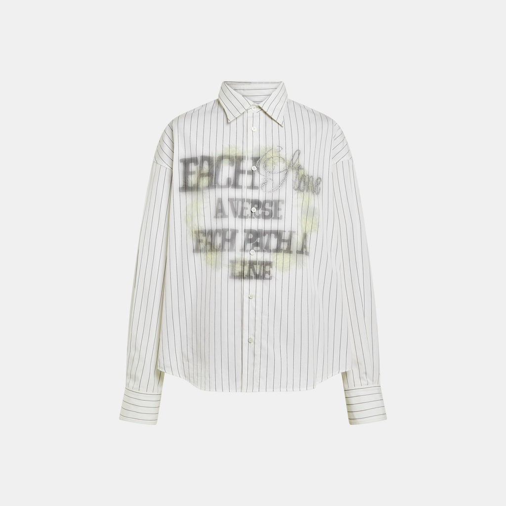 Men's white cotton shirt printed poetic rhinestone relaxed fit