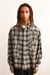 Men's grey plaid shirt floral studded motif