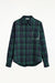 BLUEMARBLE green and navy checked shirt in brushed cotton flannel, featuring rhinestone raindrop embellishments across the front forming the outline of a pocket, a slightly oversized fit and front button closure.