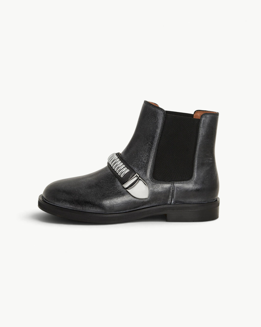 BLUEMARBLE black patinated leather Chelsea boots featuring a round toe, elasticated side gussets, signature studded strap detailing, silver-tone metal hardware, a low stacked heel and black sole.