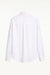 Back view of BLUEMARBLE white poplin shirt featuring molten metal studs along the shoulders and armholes, raw-edge detailing, a slightly oversized fit, chest patch pocket and button-down collar.