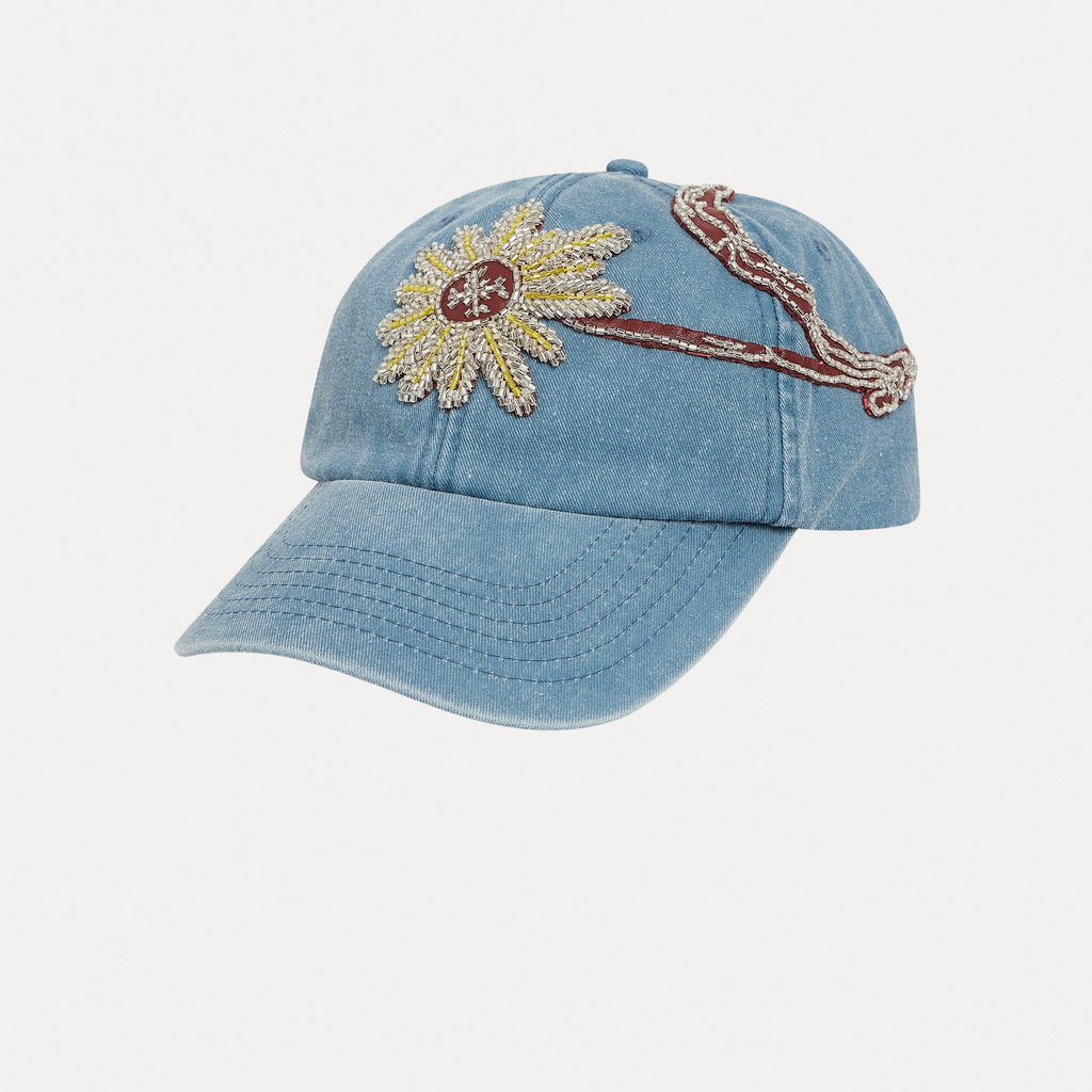 Hand-embroidered Denim Cap