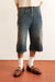Men's blue denim shorts with crystal embroidery