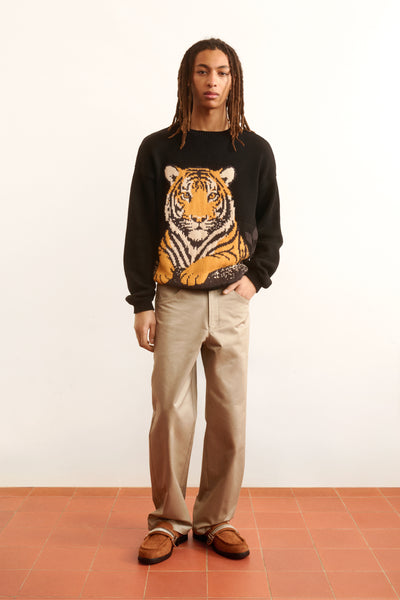 Men's black knitted sweater animal tiger design 