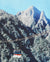 Men’s blue printed denim jeans with mountain and nature graphic, straight-leg fit