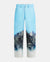 Men’s blue printed denim jeans with mountain and nature graphic, straight-leg fit
