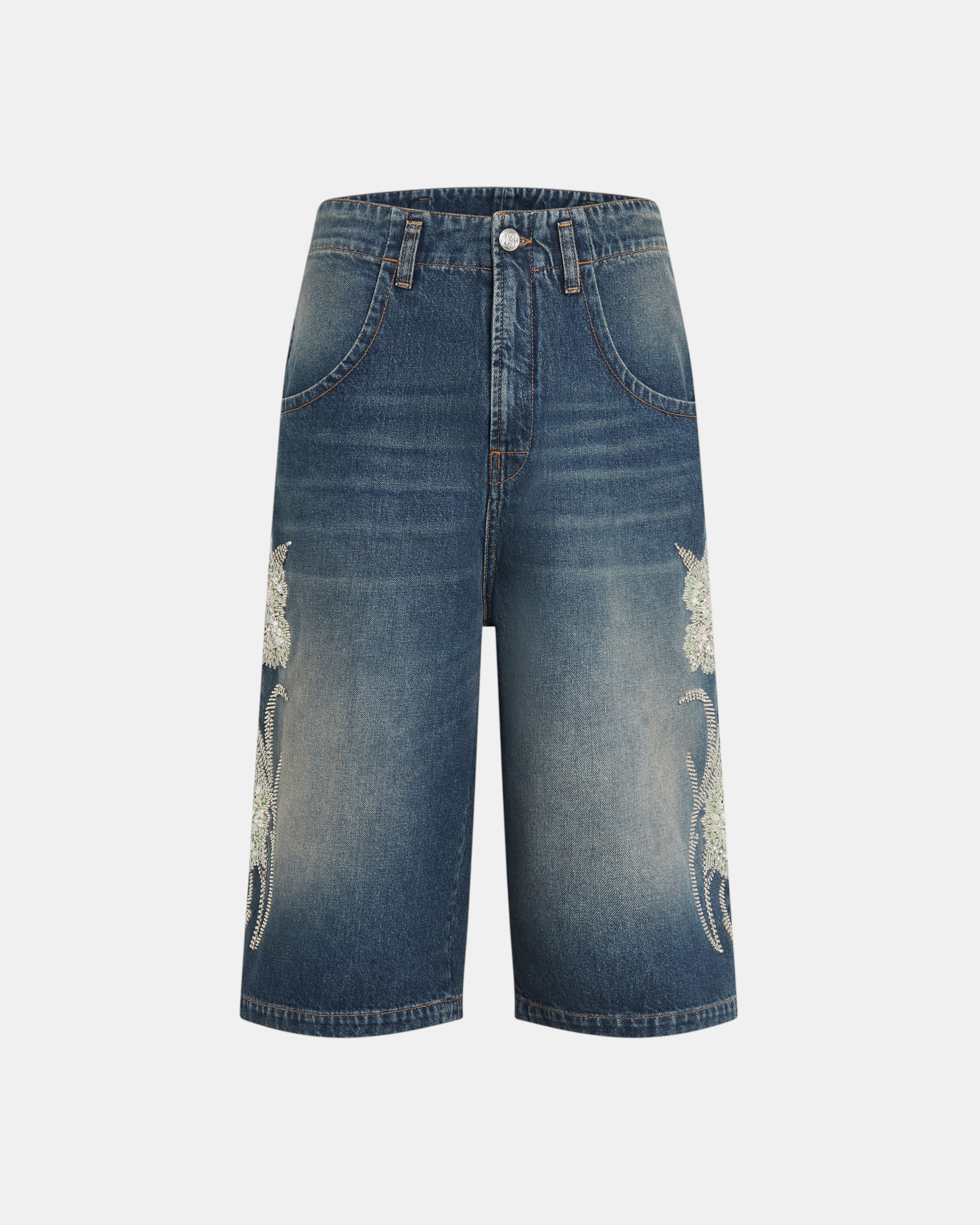Crystal Embroidered Denim Shorts BLUEMARBLE crystal-embroidered-denim-shorts-bluemarble
